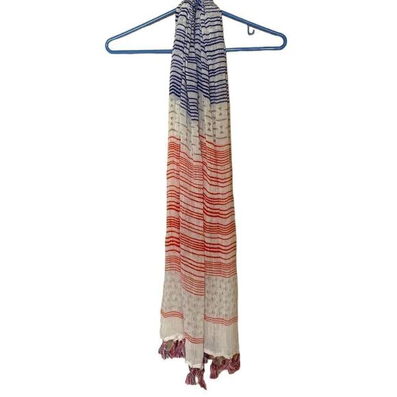 J. Mclaughlin red white blue striped scarf with tassel fringe. Very soft
C - Picture 2 of 8
